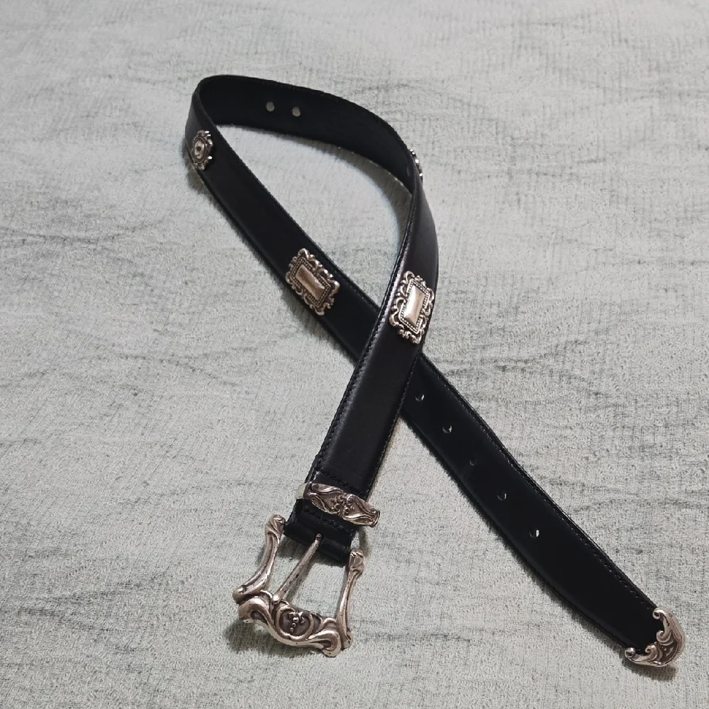 Fossil Black Leather Belt with Silver Details Size Medium